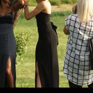 Black maxi prom dress strapless